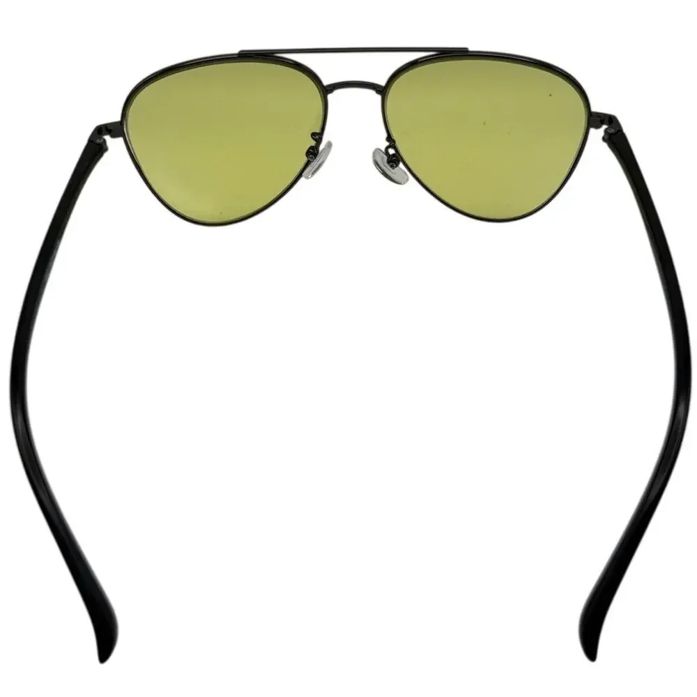 Vintage 90s Aviator Sunglasses Black Frame Yellow Green Lenses 54-16-135